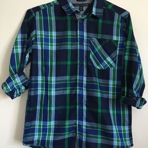 Boys Blue and Green Tommy Hilfiger Button Down